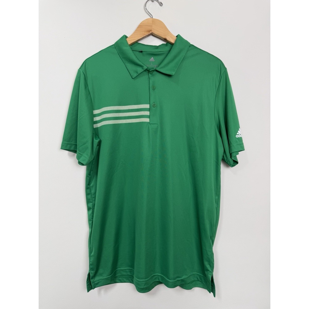 Men's Adidas 3 Stripes Green Active Performance Tennis Polo Shirt Size Large
